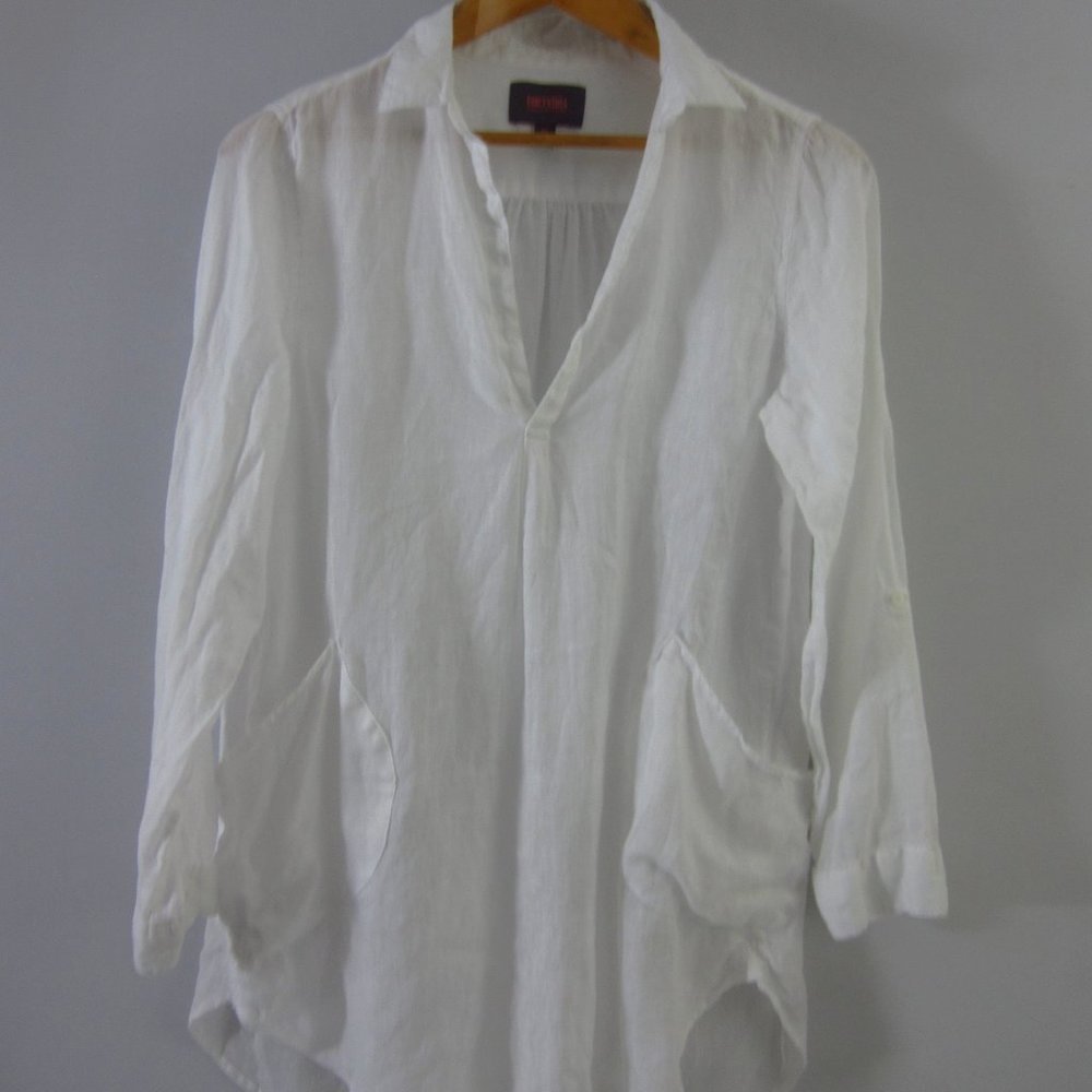For Cynthia Shirt Womens M White LS Linen Beachwear Peasant Tunic Relaxed